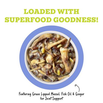 Show full view: Weruva Awesome Bouncy, Chicken Breast & Riceberry Recipe with Turmeric & Ginger Adult Gluten-Free Shredded Canned Wet Dog Food, 14-oz can, case of 10 slide 4 of 12