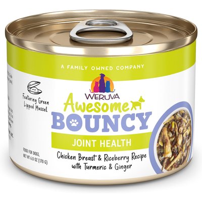 Weruva Weruva Awesome Bouncy, Chicken Breast & Riceberry Recipe with Turmeric & Ginger Adult Gluten-Free Shredded Canned Wet Dog Food, 6-oz can, case of 8