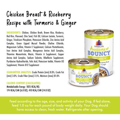 Show full view: Weruva Awesome Bouncy, Chicken Breast & Riceberry Recipe with Turmeric & Ginger Adult Gluten-Free Shredded Canned Wet Dog Food, 6-oz can, case of 8 slide 5 of 12