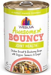 Weruva Awesome Bouncy, Chicken Breast & Riceberry Recipe with Veggies, Turmeric & Ginger Adult Gluten-Free Shredded Canned Wet Dog Food, 14-oz can, case of 10