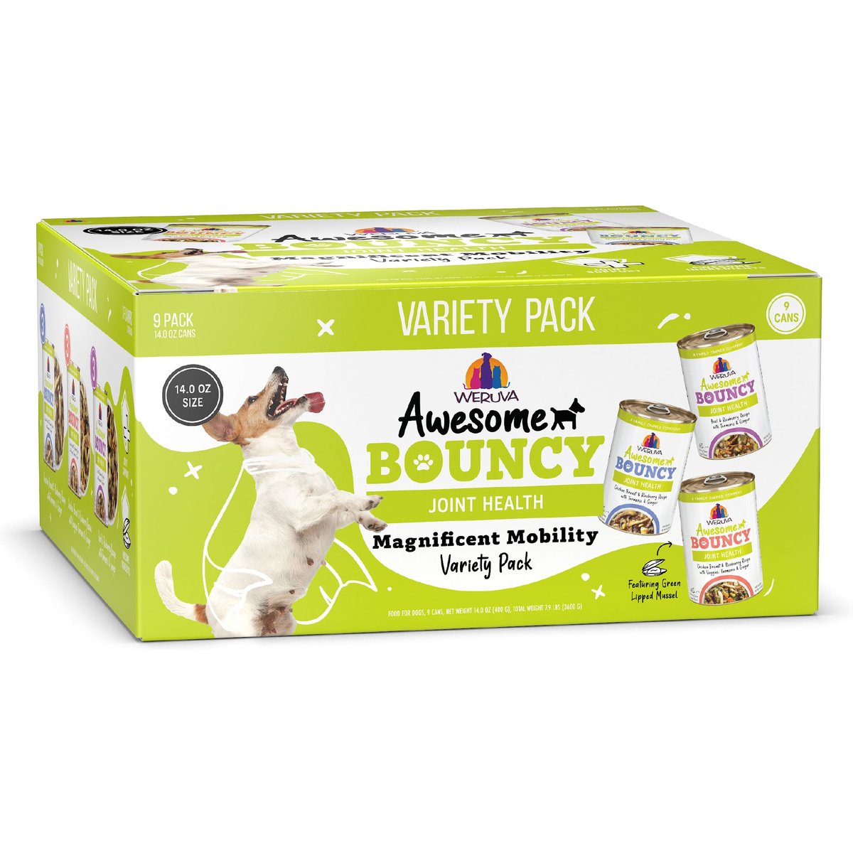 Weruva Awesome Bouncy Magnificent Mobility Variety Pack Adult Gluten-Free Chicken Shredded Canned Wet Dog Food, 14-oz can, case of 9