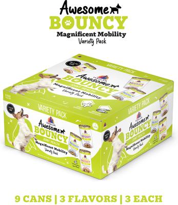 Show full view: Weruva Awesome Bouncy Magnificent Mobility Variety Pack Adult Gluten-Free Chicken Shredded Canned Wet Dog Food, 14-oz can, case of 9 slide 3 of 11