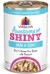 Weruva Awesome Shiny, Beef & Brown Rice Recipe with Flaxseed Adult Gluten-Free Shredded Canned Wet Dog Food, 14-oz can, case of 10