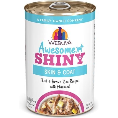 Weruva Weruva Awesome Shiny, Beef & Brown Rice Recipe with Flaxseed Adult Gluten-Free Shredded Canned Wet Dog Food, 14-oz can, case of 10