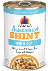 Weruva Awesome Shiny, Chicken Breast & Brown Rice Recipe with Flaxseed Adult Gluten-Free Shredded Canned Wet Dog Food, 14-oz can, case of 10