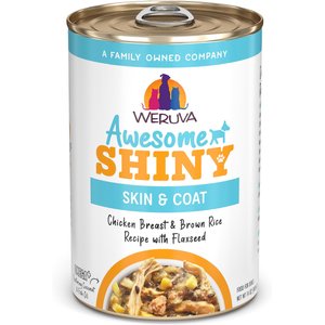 Weruva Awesome Shiny, Chicken Breast & Brown Rice Recipe with Flaxseed Adult Gluten-Free Shredded Canned Wet Dog Food, 14-oz can, case of 10