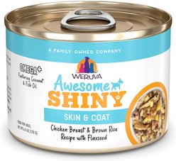 Weruva Awesome Shiny, Chicken Breast & Brown Rice Recipe with Flaxseed Adult Gluten-Free Shredded Canned Wet Dog Food, 6-oz can, case of 8