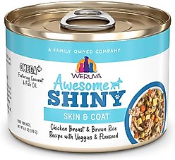 Weruva Awesome Shiny, Chicken Breast & Brown Rice Recipe with Veggies & Flaxseed Adult Gluten-Free Shredded Canned Wet Dog Food, 6-oz can, case of 8