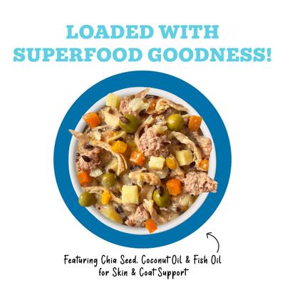 Show full view: Weruva Awesome Shiny, Chicken Breast & Brown Rice Recipe with Veggies & Flaxseed Adult Gluten-Free Shredded Canned Wet Dog Food, 6-oz can, case of 8 slide 4 of 12