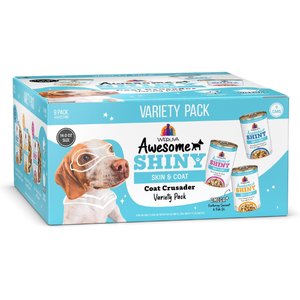 Weruva Awesome Shiny Coat Crusader Variety Pack Adult Gluten-Free Chicken Shredded Canned Wet Dog Food, 14-oz can, case of 9