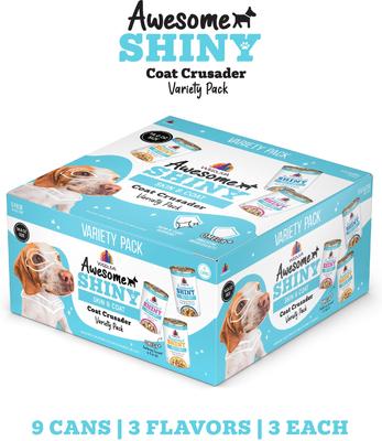 Show full view: Weruva Awesome Shiny Coat Crusader Variety Pack Adult Gluten-Free Chicken Shredded Canned Wet Dog Food, 14-oz can, case of 9 slide 3 of 11