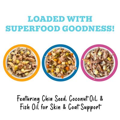 Show full view: Weruva Awesome Shiny Coat Crusader Variety Pack Adult Gluten-Free Chicken Shredded Canned Wet Dog Food, 14-oz can, case of 9 slide 6 of 11