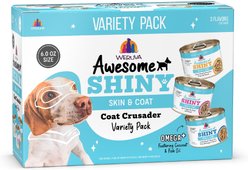 Weruva Awesome Shiny Coat Crusader Variety Pack Adult Gluten-Free Chicken Shredded Canned Wet Dog Food, 6-oz can, case of 9