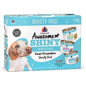 Weruva Awesome Shiny Coat Crusader Variety Pack Adult Gluten-Free Chicken Shredded Canned Wet Dog Food, 6-oz can, case of 9