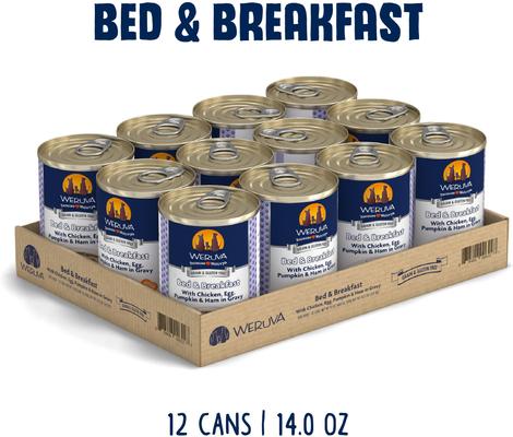 Show full view: Weruva Bed & Breakfast with Chicken, Egg, Pumpkin & Ham in Gravy Grain-Free Canned Dog Food, 14-oz, case of 12 slide 3 of 13