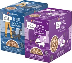 Weruva Cats in the Kitchen 1 If By Land, 2 If By Sea Tuna, Beef & Salmon Recipe + Cats in the Kitchen Love Me Tender Chicken & Duck Recipe Cat Food Pouches
