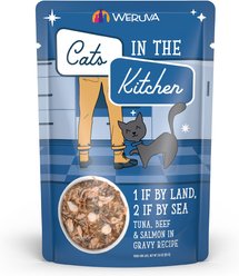 Weruva Cats in the Kitchen 1 If By Land, 2 If By Sea Tuna, Beef & Salmon Recipe Grain-Free Cat Food Pouches, 3-oz pouch, case of 12