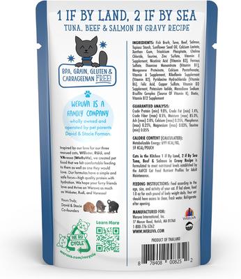Show full view: Weruva Cats in the Kitchen 1 If By Land, 2 If By Sea Tuna, Beef & Salmon Recipe Grain-Free Cat Food Pouches, 3-oz pouch, case of 12 slide 5 of 13