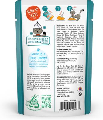 Show full view: Weruva Cats in the Kitchen Cat Times At Fridgemont with Duck & Tuna Grain-Free Cat Food Pouches, 3-oz pouch, case of 12 slide 4 of 13