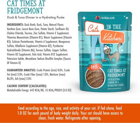 Show full view: Weruva Cats in the Kitchen Cat Times At Fridgemont with Duck & Tuna Grain-Free Cat Food Pouches, 3-oz pouch, case of 12 slide 5 of 13