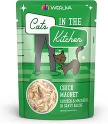 Weruva Cats in the Kitchen Chick Magnet Chicken & Mackerel Recipe Grain-Free Cat Food Pouches, 3-oz pouch, case of 12