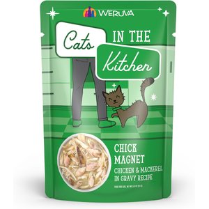Weruva Cats in the Kitchen Chick Magnet Chicken & Mackerel Recipe Grain-Free Cat Food Pouches, 3-oz pouch, case of 12