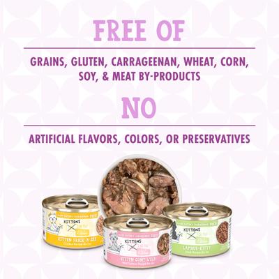 Show full view: Weruva Cats in the Kitchen for Kittens Kitten Zoomies Variety Pack Grain-Free Wet Cat Food, 3-oz can, case of 12 slide 5 of 13