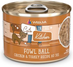 Weruva Cats in the Kitchen Fowl Ball Chicken & Turkey Au Jus Grain-Free Canned Cat Food, 3.2-oz, case of 24