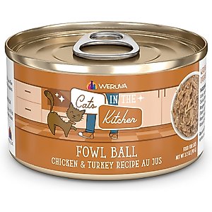 Weruva Cats in the Kitchen Fowl Ball Chicken & Turkey Au Jus Grain-Free Canned Cat Food, 6-oz, case of 24