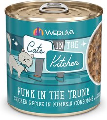 Weruva Cats in the Kitchen Funk In The Trunk Chicken in Pumpkin Consomme Grain-Free Canned Cat Food, 10-oz, case of 12