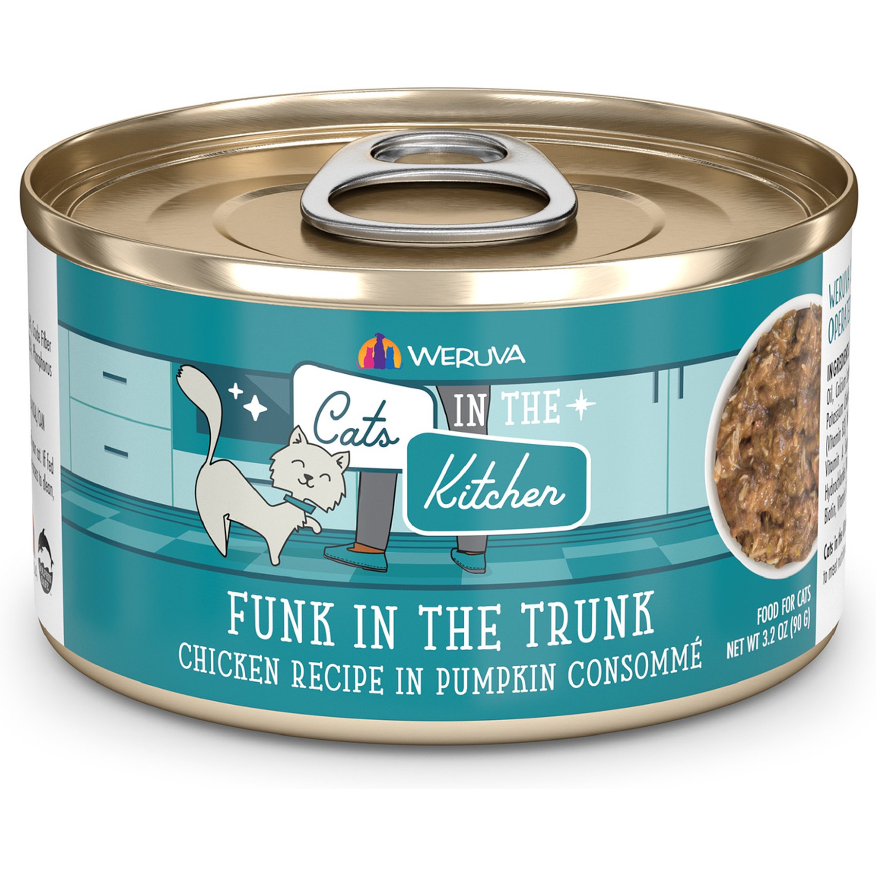 Weruva Cats in the Kitchen Funk In The Trunk Chicken in Pumpkin Consomme Grain-Free Canned Cat Food, 3.2-oz can, case of 4