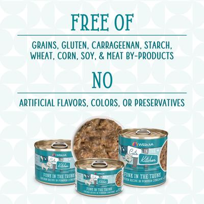 Show full view: Weruva Cats in the Kitchen Funk In The Trunk Chicken in Pumpkin Consomme Grain-Free Canned Cat Food, 6-oz, case of 24 slide 6 of 13