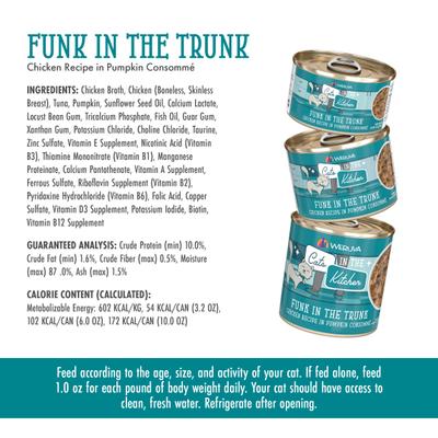 Show full view: Weruva Cats in the Kitchen Funk In The Trunk Chicken in Pumpkin Consomme Grain-Free Canned Cat Food, 6-oz, case of 24 slide 10 of 13
