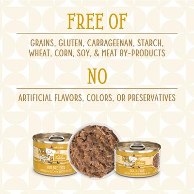 Show full view: Weruva Cats in the Kitchen Goldie Lox Chicken & Salmon Au Jus Grain-Free Canned Cat Food, 6-oz, case of 24 slide 6 of 13