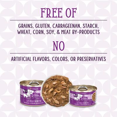 Show full view: Weruva Cats in the Kitchen La Isla Bonita Mackerel & Shrimp Au Jus Grain-Free Canned Cat Food, 6-oz, case of 24 slide 6 of 13