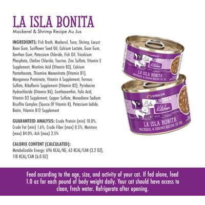 Show full view: Weruva Cats in the Kitchen La Isla Bonita Mackerel & Shrimp Au Jus Grain-Free Canned Cat Food, 6-oz, case of 24 slide 10 of 13
