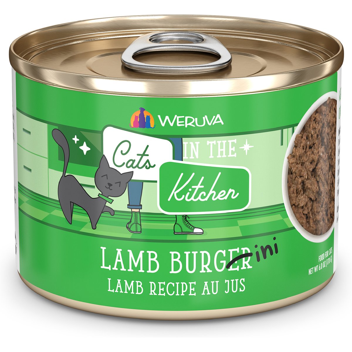 Weruva Lamb Burgini, Lamb Recipe Au Jus Canned Cat Food, 6-oz, 24 ct