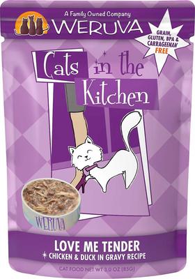 Show full view: Weruva Cats in the Kitchen Love Me Tender Chicken & Duck Recipe Grain-Free Cat Food Pouches, 3-oz pouch, case of 12 + Weruva Cats in the Kitchen Variety Pack Grain-Free Cat Food Pouches, 3-oz, case of 12 slide 2 of 7