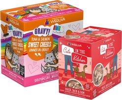 Weruva Cats in the Kitchen Mack, Jack & Sam Salmon, Mackerel & Tuna Recipe + BFF Tuna & Salmon Sweet Cheeks Dinner in Gravy Wet Cat Food Pouches
