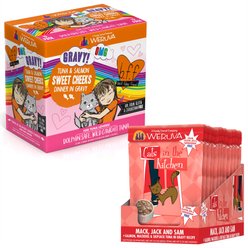 Weruva Cats in the Kitchen Mack, Jack & Sam Salmon, Mackerel & Tuna Recipe + BFF Tuna & Salmon Sweet Cheeks Dinner in Gravy Wet Cat Food Pouches