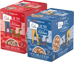 Weruva Cats in the Kitchen Mack, Jack & Sam Salmon, Mackerel & Tuna Recipe + Cats in the Kitchen 1 If By Land, 2 If By Sea Tuna, Beef & Salmon Recipe Cat Food Pouches