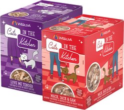 Weruva Cats in the Kitchen Mack, Jack & Sam Salmon, Mackerel & Tuna Recipe + Cats in the Kitchen Love Me Tender Chicken & Duck Recipe Cat Food Pouches