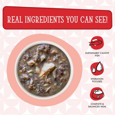 Show full view: Weruva Cats in the Kitchen Mack, Jack & Sam Salmon, Mackerel & Tuna Recipe Grain-Free Cat Food Pouches, 3-oz pouch, case of 12 slide 6 of 13