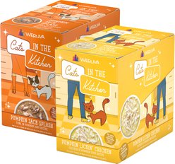 Weruva Cats in the Kitchen Pumpkin Jack Splash Tuna + Cats in the Kitchen Pumpkin Lickin' Chicken in Pumpkin Soup Cat Food Pouches