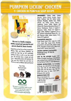 Show full view: Weruva Cats in the Kitchen Pumpkin Jack Splash Tuna + Cats in the Kitchen Pumpkin Lickin' Chicken in Pumpkin Soup Cat Food Pouches slide 8 of 9