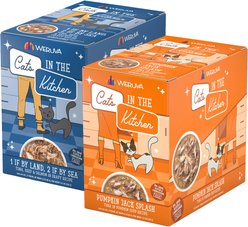 Weruva Cats in the Kitchen Pumpkin Jack Splash Tuna in Pumpkin Soup + Cats in the Kitchen 1 If By Land, 2 If By Sea Tuna, Beef & Salmon Recipe Cat Food Pouches