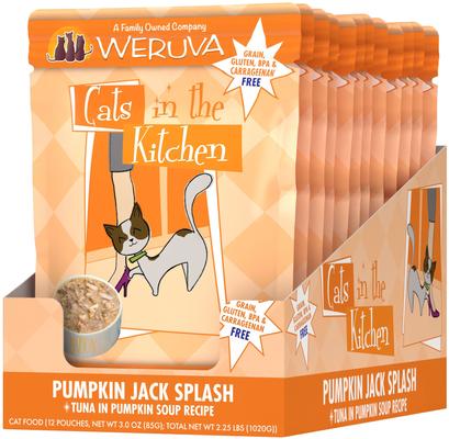 Show full view: Weruva Cats in the Kitchen Pumpkin Jack Splash Tuna in Pumpkin Soup + Cats in the Kitchen 1 If By Land, 2 If By Sea Tuna, Beef & Salmon Recipe Cat Food Pouches slide 2 of 9