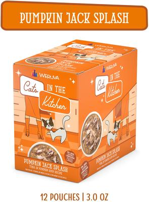Show full view: Weruva Cats in the Kitchen Pumpkin Jack Splash Tuna in Pumpkin Soup Grain-Free Cat Food Pouches, 3-oz pouch, case of 12 slide 4 of 13