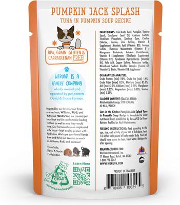 Show full view: Weruva Cats in the Kitchen Pumpkin Jack Splash Tuna in Pumpkin Soup Grain-Free Cat Food Pouches, 3-oz pouch, case of 12 slide 5 of 13