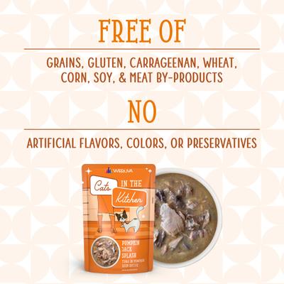 Show full view: Weruva Cats in the Kitchen Pumpkin Jack Splash Tuna in Pumpkin Soup Grain-Free Cat Food Pouches, 3-oz pouch, case of 12 slide 7 of 13